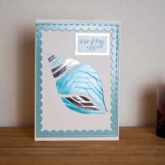 Shell 'Thinking of you' card - turquoise and silver